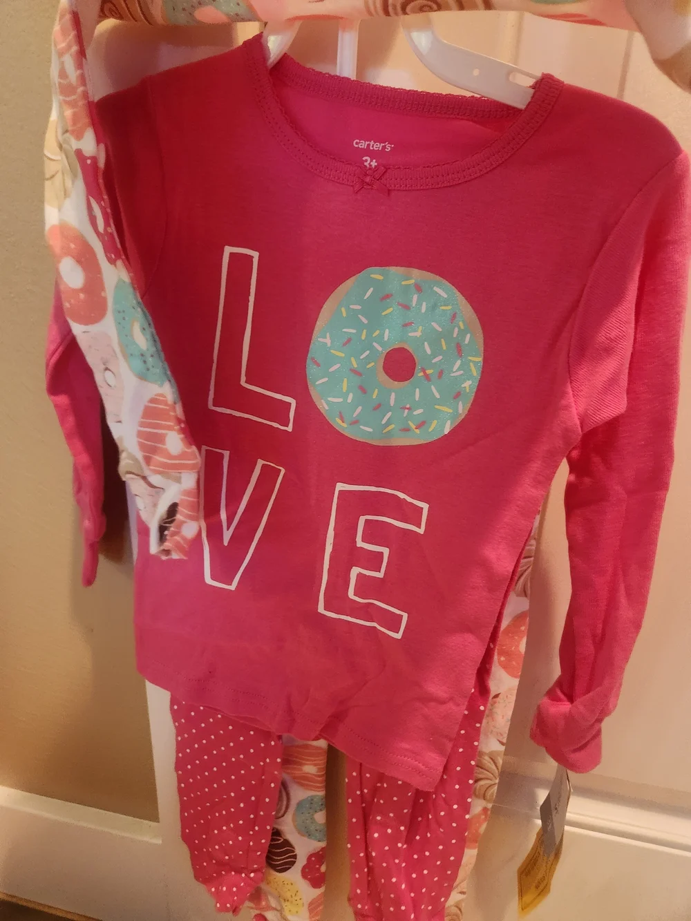Girls Pink Donut Print Pajama Set